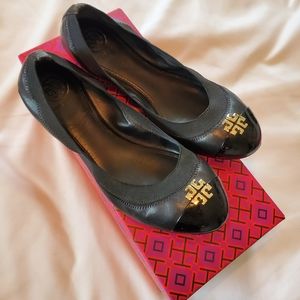 Black and gold Tory Burch ballet flats